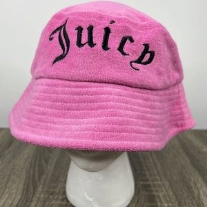 Juicy Couture Bucket Hat Pink Terry Cloth Gold Heart Logo Y2K 90s Barbie